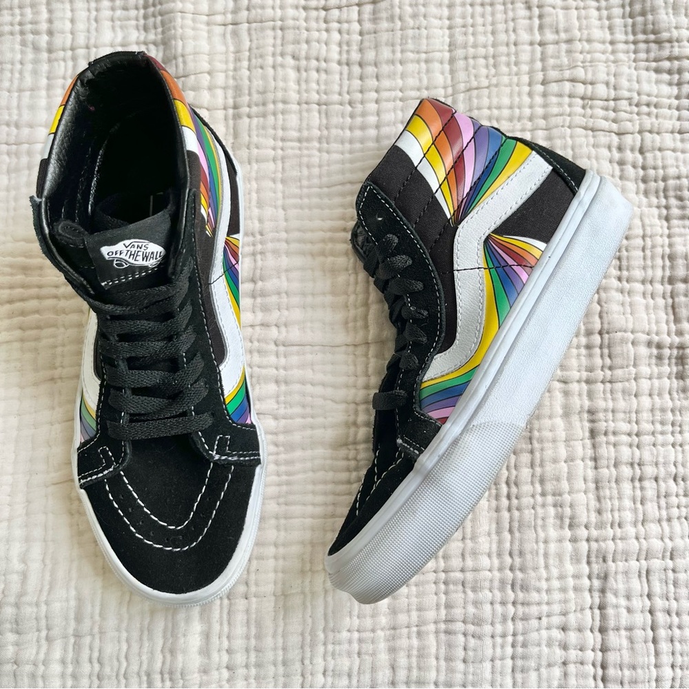 Vans | Sk8-Hi Refract Reissue Black Suede Canvas Prism Shoes Pink Floyd